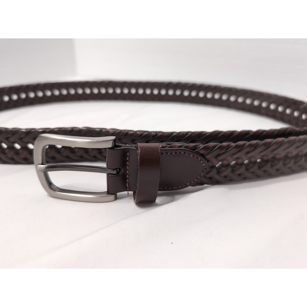 Goodfellow BELT MENS BRAIDED WEBBED  LEATHER Brown SZ 40